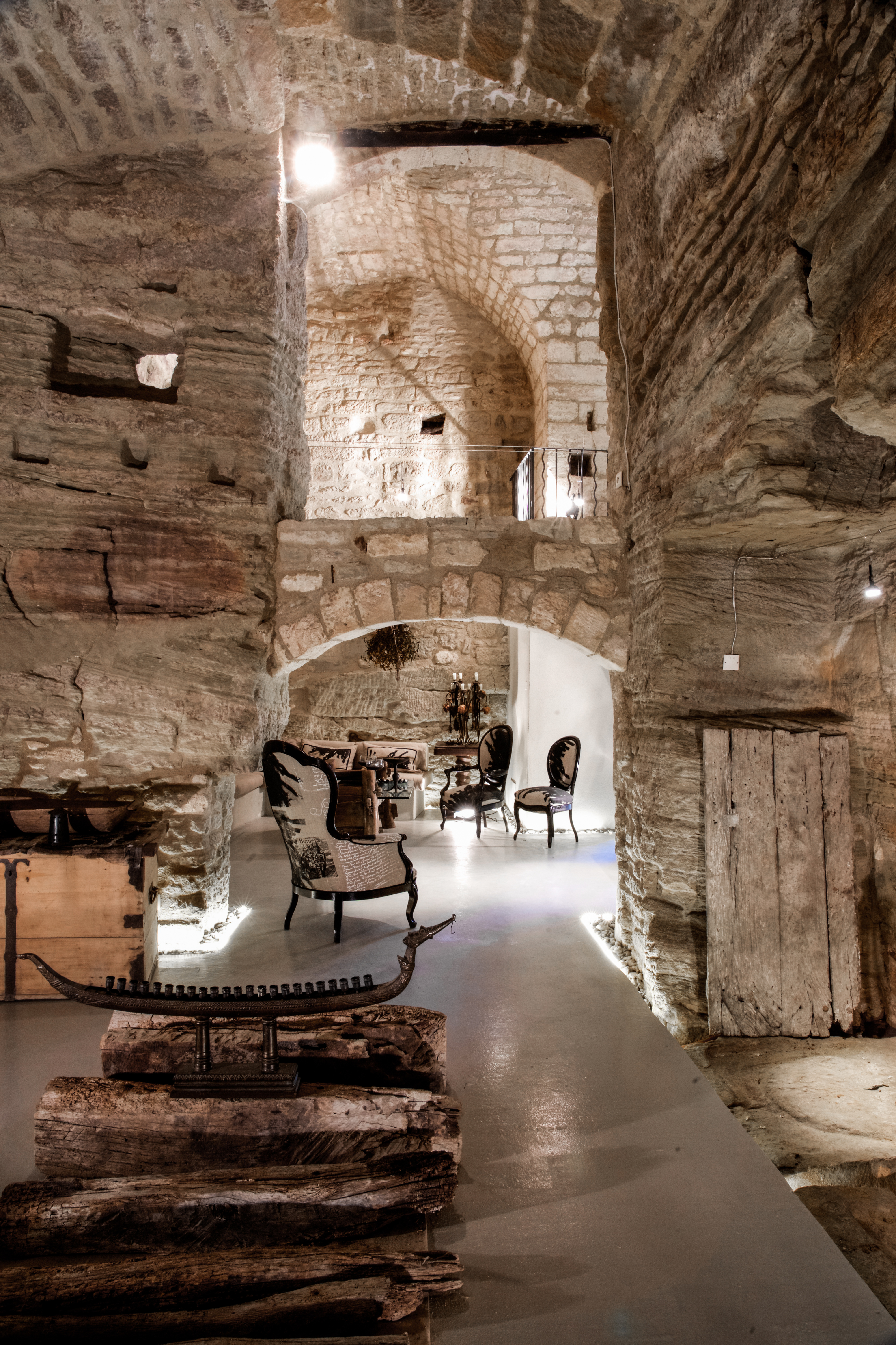 view from exibition space petrified wood beams in forground.jpg